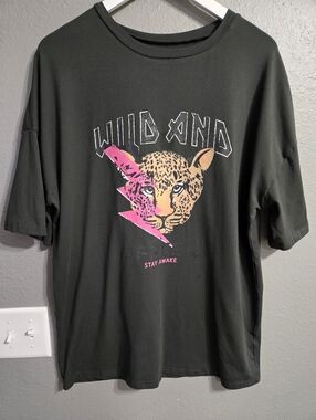 Wild & Free Stay Awake Leopard Oversized Tshirt Size XL